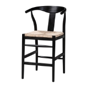 bali & pari Fika Wishbone Counter Stool with Handwoven Seagrass Seat - Mahogany Wood Frame Counter Height Seating for Kitchen Island or Dining Area, Black